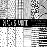 Black and White Hand Drawn Digital Papers, 24 Backgrounds 