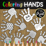 Black and White Hand Prints Coloring Clipart Set