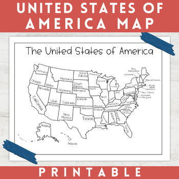 Preview of Black and White Map of the United States of America | Coloring Page