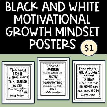 Black and White Motivational Growth Mindset Posters | TPT