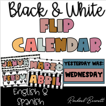 Preview of Black and White Muted Rainbow Flip Calendar English and Spanish