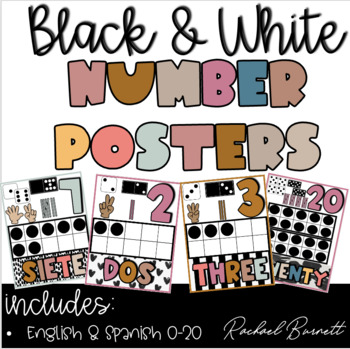 Preview of Black and White Number Posters Muted Rainbow