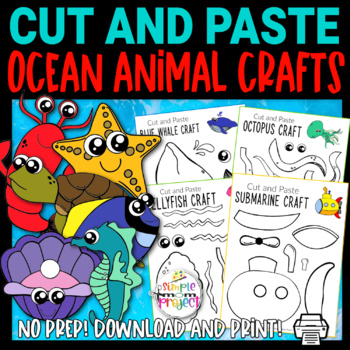 Black and White Ocean Animal Cut and Paste Craft Templates | TPT