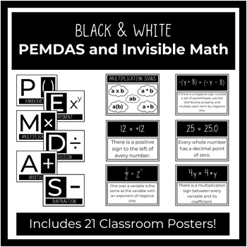 Preview of Black and White PEMDAS and Invisible Math Posters