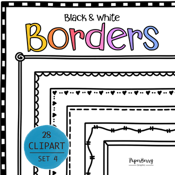 Preview of Black and White Page Borders & Frames Clipart #SET 4