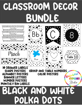 Preview of Black and White Polka Dot Classroom Decor Bundle