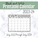 Black and White Polka Dot Printable Calendar 2023-24