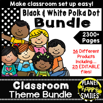 Preview of Black and White Polka Dot Theme Classroom Decor Bundle