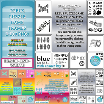 Preview of Black-and-White Rebus Puzzle Game Frames 1-100 PNGs