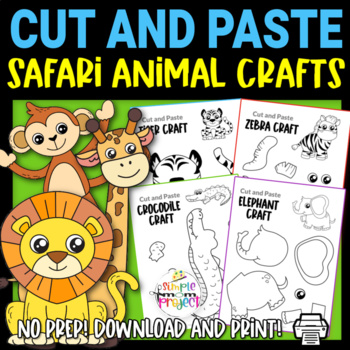 Black and White Safari Animal Cut and Paste Craft Templates | TPT