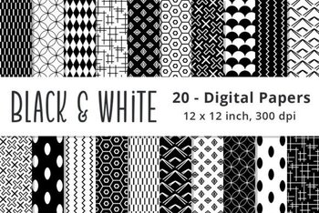 BLACK & WHITE Classic Pattern Digital Paper Printable Black White Scrapbook  Background Black Papers Cardscraft Supplies 300dpi 12x12 P046 