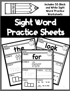 Preview of Black and White Sight Word Worksheets | Sight Word Practice
