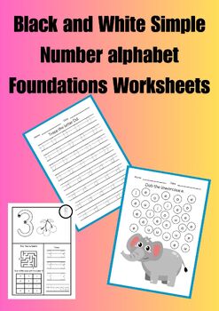 Black and White Simple Number alphabet Foundations Worksheets | TPT