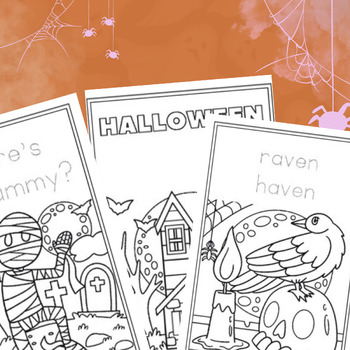 Preview of Black and White Spooky Halloween Coloring Page Kids Worksheet