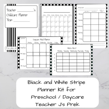 Preview of Black and White Stripe Planner Pages for Preschool - Daycare - Childcare