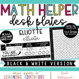Black and White Student Desk Plates with Upper Grade Math Helpers