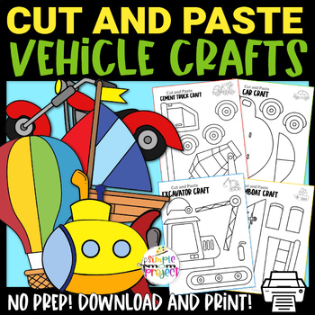 Preview of Black and White Transportation Cut and Paste Craft Templates