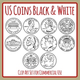 Black and White US Coins / Money Clip Art Set for Commercial Use