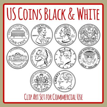 Preview of Black and White US Coins / Money Clip Art Set for Commercial Use