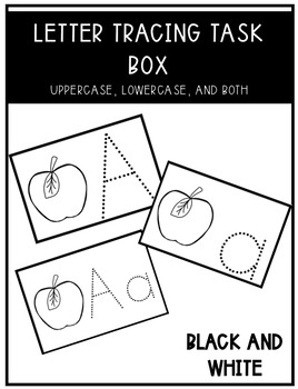 Preview of Black and White Upper, Lower, and Mixed Letter Tracing Task Box Bundle