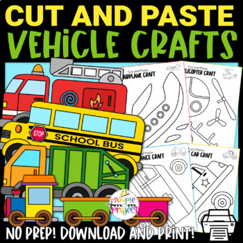 Preview of Black and White Vehicle Cut and Paste Craft Templates