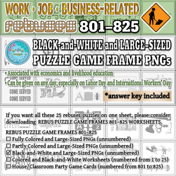 Preview of Black-and-White WORK • JOB • BUSINESS-RELATED Rebus Puzzle Game PNGs 801–825