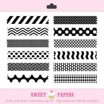 Black and White Washi Tape Digital Clip Art Set - by Sweet Papers