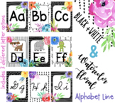 Black and White Watercolor Floral Alphabet Line