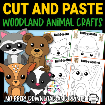 Preview of Black and White Woodland Animal Cut and Paste Craft Templates