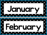 Black and White and Blue 12 Months of the Year Labels.