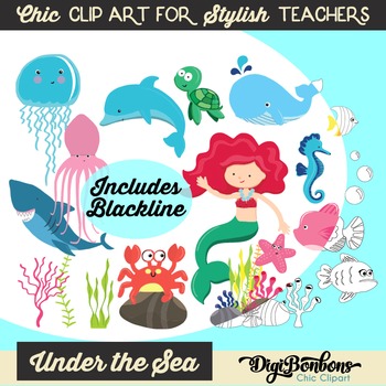 Preview of Cute Clipart of Sea Creatures, Under the Sea