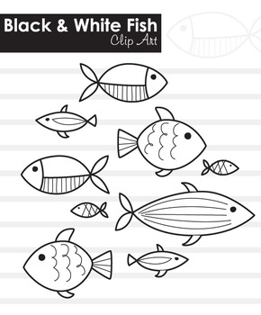 Black and White fish clip art / line art by Holly Brooke Jones
