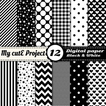 moord huid Ambient Black and white -DIGITAL PAPER - Scrapbooking- A4 & 12x12" - Stripes, dots ...