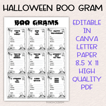 Preview of Black and white Halloween Boo Gram Template, School Candy Gram, Boo Grams