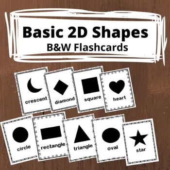 Preview of Black and white basic shapes flashcards for early learners