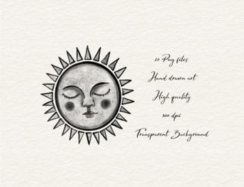 sun and moon clip art black and white