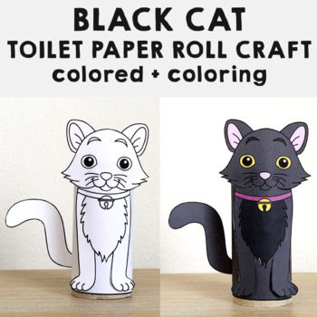 Black cat toilet paper roll craft Printable Halloween Spooky Coloring  Activity