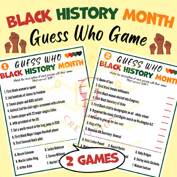 Preview of Black history month GUESS WHO game Notable Famous Influencer Activities middle