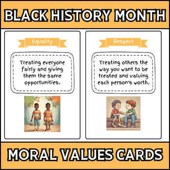 Preview of Black history month Moral Values Cards |Vocabulary Cards |for Pre-K to 1st Grade
