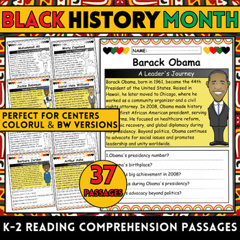 Preview of Black history month Social Studies Reading Comprehension Passages K-2 | Centers