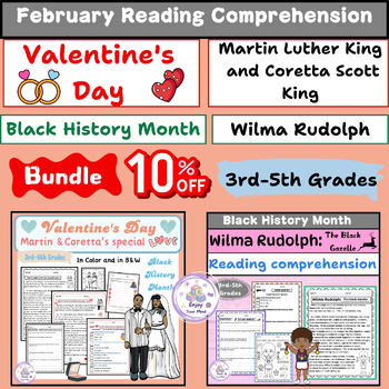 Preview of February Reading comprehension : BHM ( Wilma Rudolph) + Valentine's Day ( MLK)