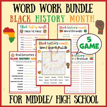 Preview of Black history month Word work BUNDLE phonic centers main idea middle 9th 10th
