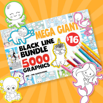 Preview of Black line mega collection 5000 images, stamps, line art