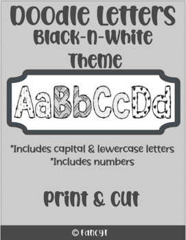 Preview of Black n White Doodle Bulletin Letters Bundle