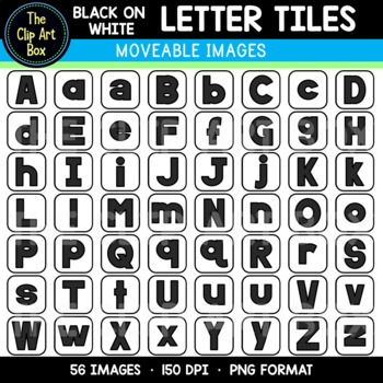 Preview of Black on White Letter Tiles - Clip Art - Moveable Images