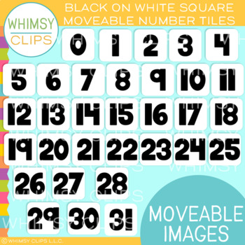 Preview of Black on White Number Tiles Clip Art - MOVEABLE Images