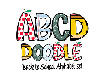 Preview of Black to school Alphabet Set | Alpha pack PNG Font |Doodle set| School |Alphabet
