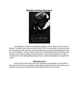 Preview of Blackfish Movie Questions - Intro to Persuasive Writing