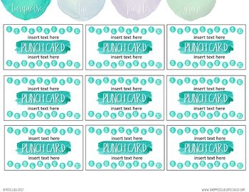 Calm & Cool Watercolor Editable Punch Pass Cards by Miss Lulu | TpT