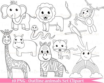 Blackline/ Outline Animals Set Clipart - Digital Clip Art Graphics (035)